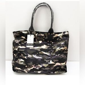 Sol And Selene It Girl Tote Reversible Metallic Camo Print Bag Green Black NWT